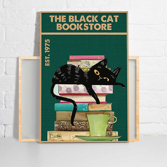 Black Cat Premium Wrapped Canvas - The Black Cat Bookstore Premium Wrapped Canvas - Gift For Family, Friends, Cat Lovers - Amzanimalsgift