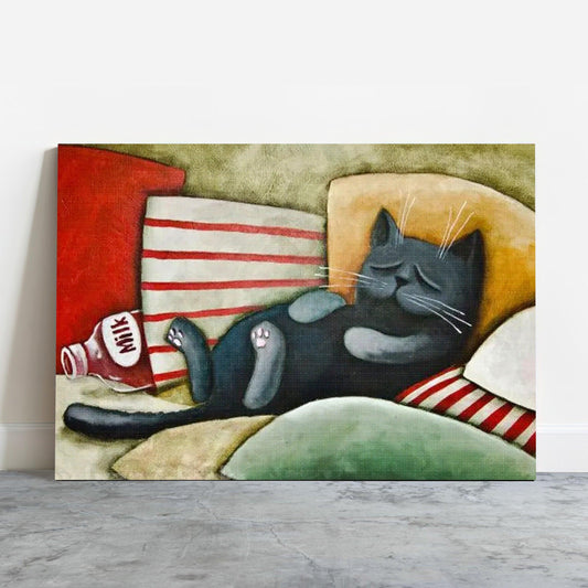 Black Cat Premium Wrapped Landscape Canvas - Sleeping Cat, Black Cat, Funny Cat - Gift For Cat Lovers, Cat Owners - Amzanimalsgift