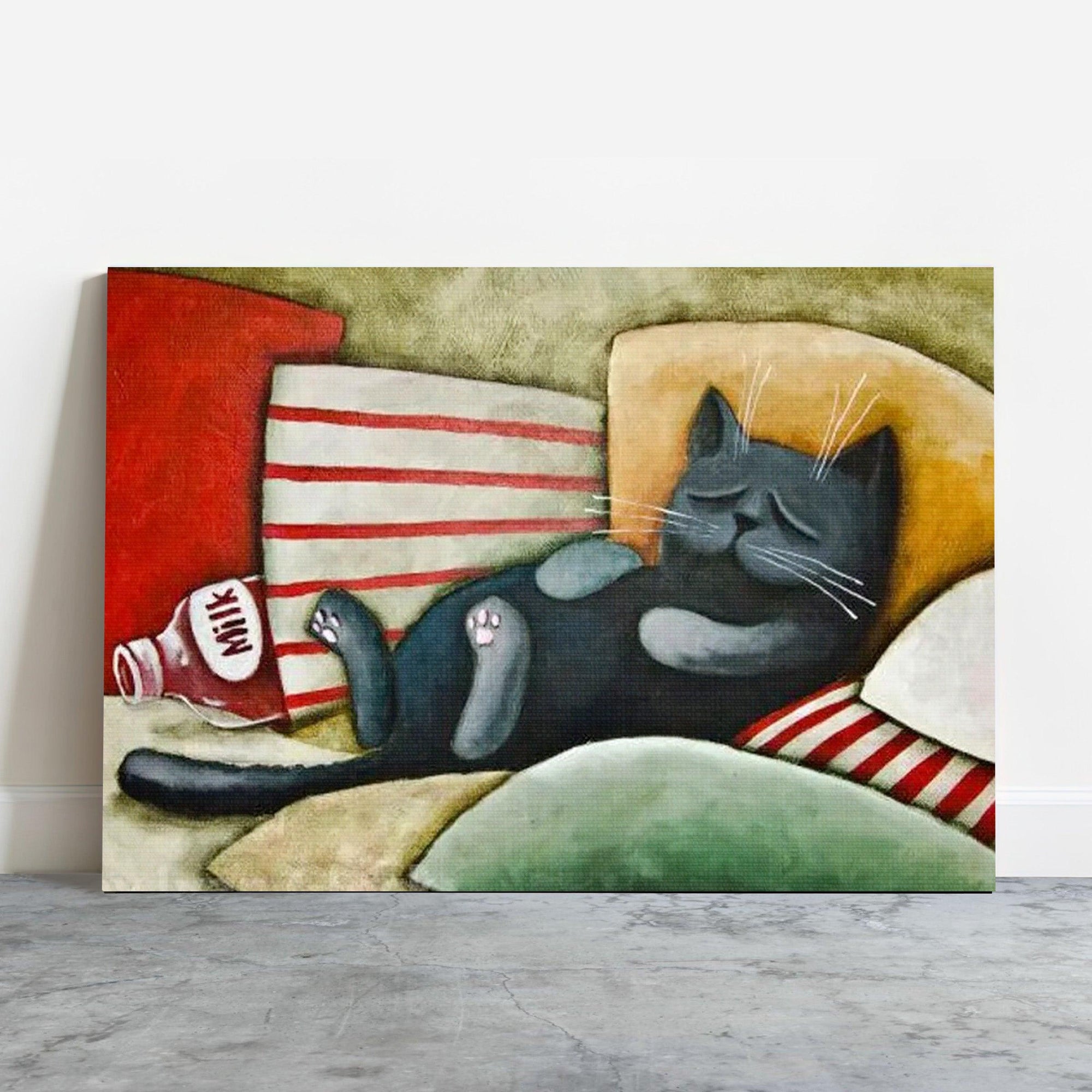 Black Cat Premium Wrapped Landscape Canvas - Sleeping Cat, Black Cat, Funny Cat - Gift For Cat Lovers, Cat Owners - Amzanimalsgift
