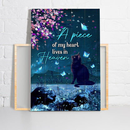 Black Cat Premium Wrapped Portrait Canvas - Black Cat, Under The Night Sky, A Piece Of My Heart Lives In Heaven - Memorial Gift For Cat Lovers - Amzanimalsgift