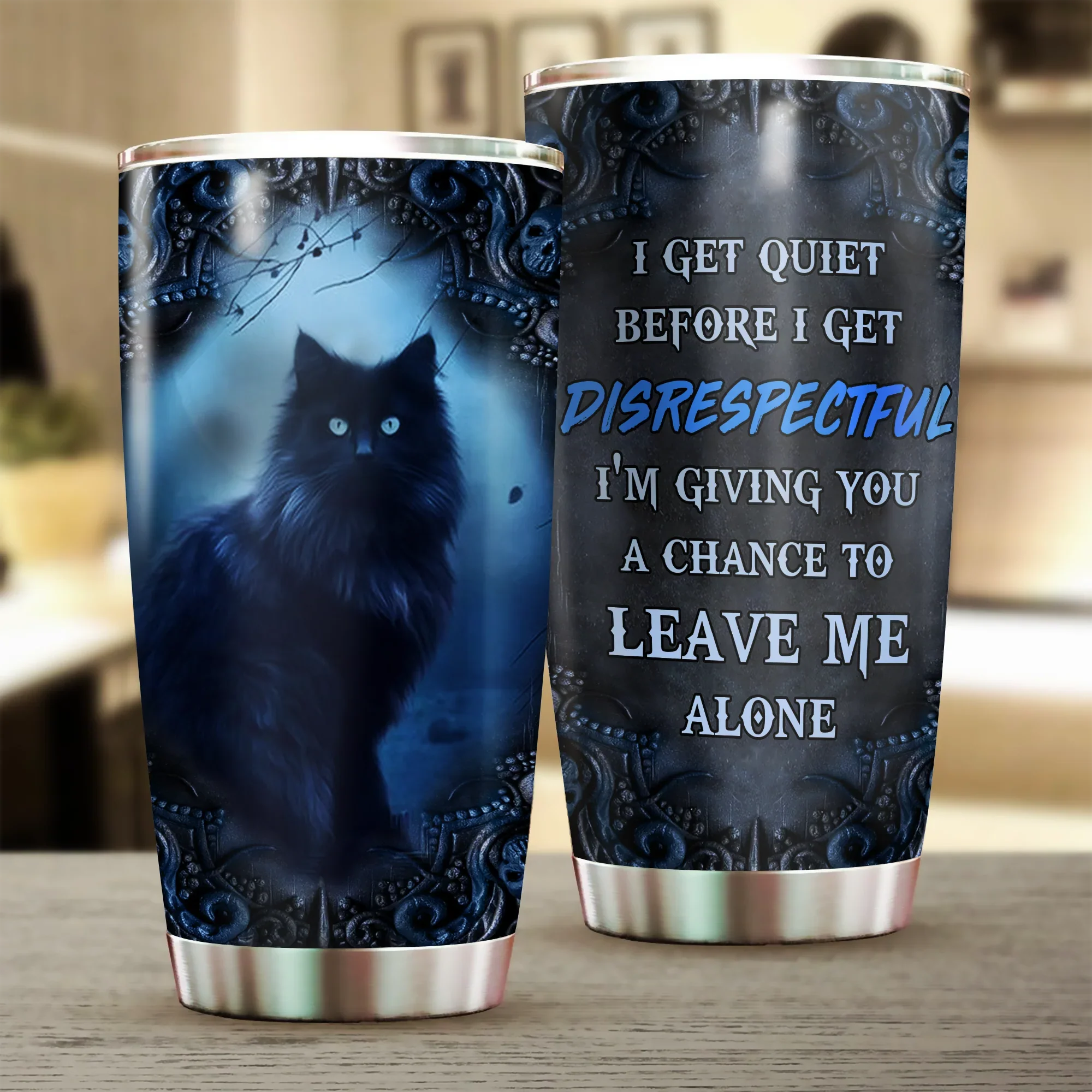Black Cat Tumbler, Sunflower, Gift for Cat Lovers, Cat Mom Dad, Mother's Day, Couples, Husband, Wife, I Get Quiet Before I Get Disrespectful Tumbler - Amzanimalsgift