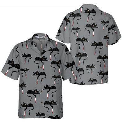 Black Cat With Knife Hawaiian Shirt, Funny Black Cat Shirt For Men - Perfect Gift For Men, Cat Lovers, Husband, Boyfriend, Friend, Family - Amzanimalsgift