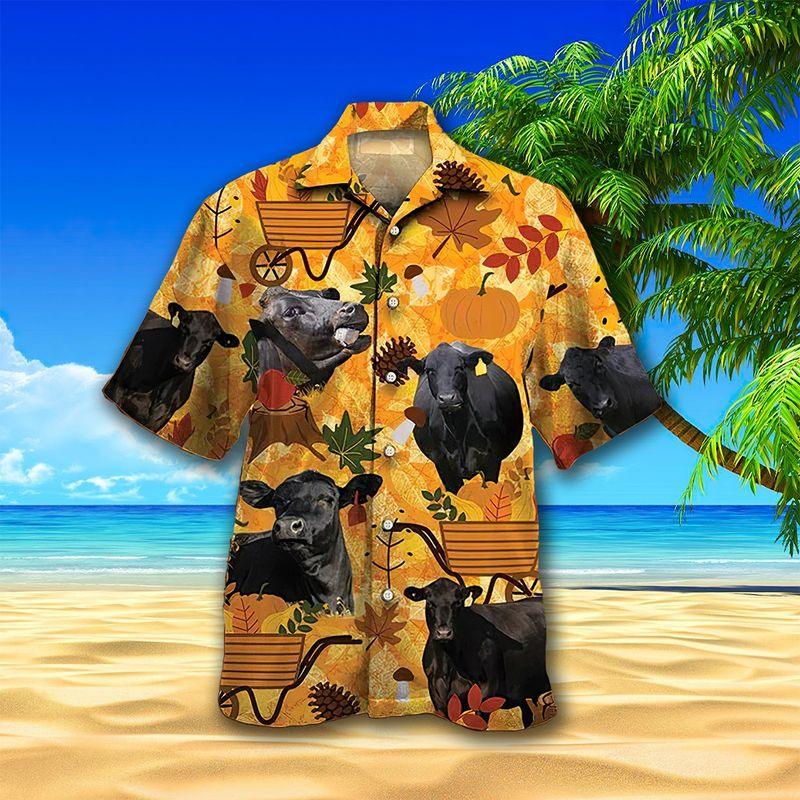 Black Cow Aloha Hawaiian Shirts For Summer, Autumn Pattern Hawaiian Set For Men Women, Thanksgiving Gift For Friend, Farmer, Harvest Day, Cow Lovers - Amzanimalsgift