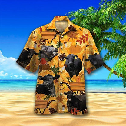 Black Cow Cattle Aloha Hawaiian Shirt - Cow Pumpkin Autumn Hawaiian Shirt, Autumn Leaves Hawaiian Shirt For Men & Women, Cow Lover - Amzanimalsgift