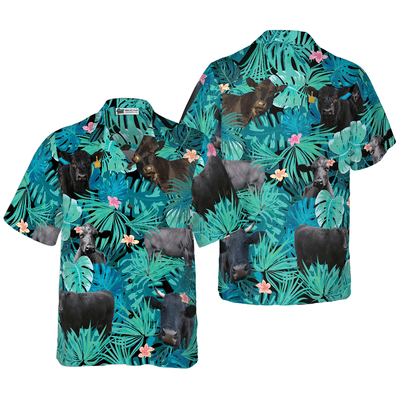 Black Cow Hawaiian Shirt, Tropical Summer Flower And Leave Hawaiian Shirt For Men - Perfect Gift For Cow Lovers, Husband, Boyfriend, Friend, Family - Amzanimalsgift