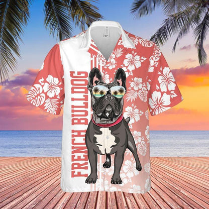 Black French Bulldog Aloha Hawaiian Shirt, Tropical Leaves Hawaiian Shirt, French Bulldog Sunglass Hawaiian Shirt For Men & Women, Bulldog Lover - Amzanimalsgift