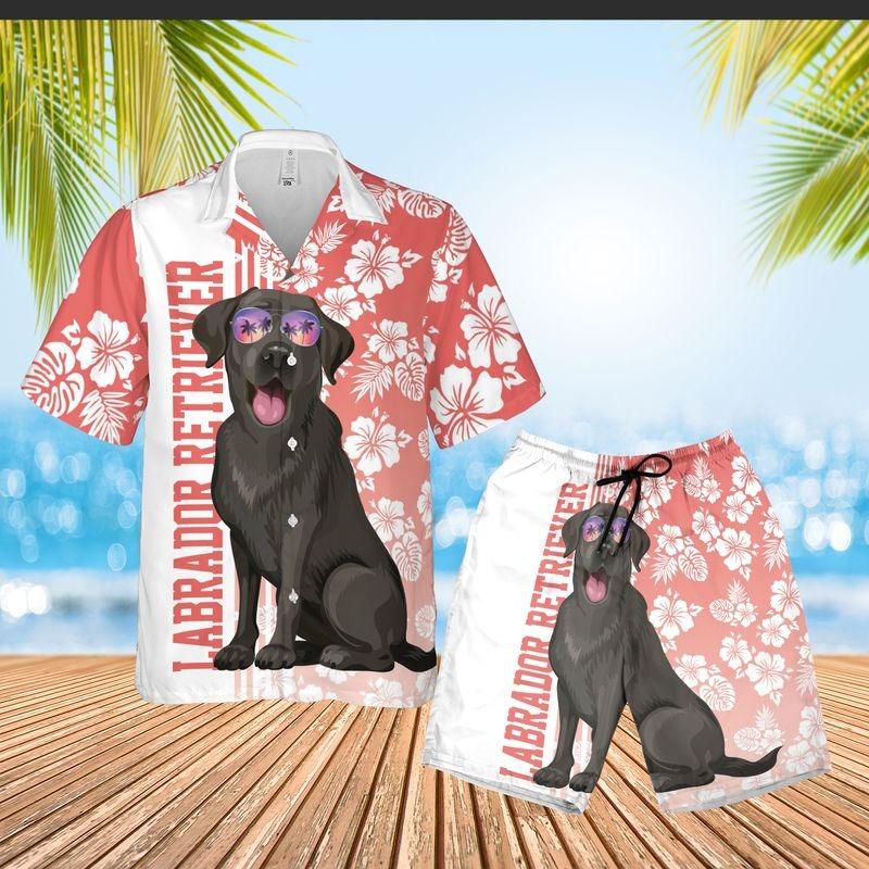 Black Labrador Retriever Aloha Hawaiian Shirt - Tropical Leaves Hawaiian Shirt, Labrador Sunglass Hawaiian Shirt For Men & Women, Labrador Lover - Amzanimalsgift