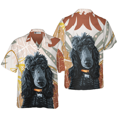 Black Poodle Hawaiian Shirt, The Brown Leaves Poodle Aloha Shirt - Perfect Gift For Poodle Lovers, Husband, Boyfriend, Friend, Family - Amzanimalsgift