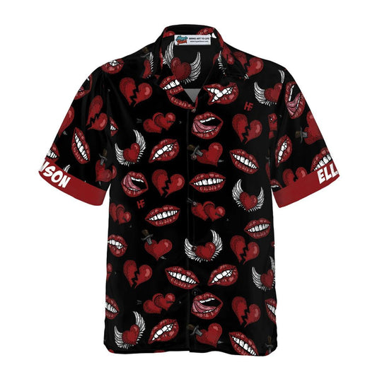 Black Valentine Seamless Pattern Hawaiian Shirt Custom, Lips Personalized Hawaiian Shirt - Perfect Gift For Lover, Friend, Family - Amzanimalsgift