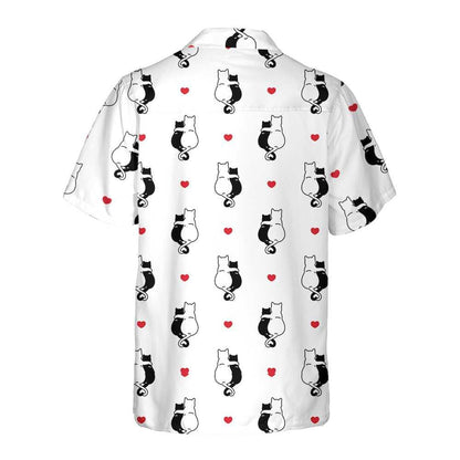 Black White Couple Cat Kitten Aloha Hawaiian Shirt For Summer, Heart Hawaiian Shirt For Men Women Adults, Valentine Day Gift For Couples, Cat Lovers - Amzanimalsgift