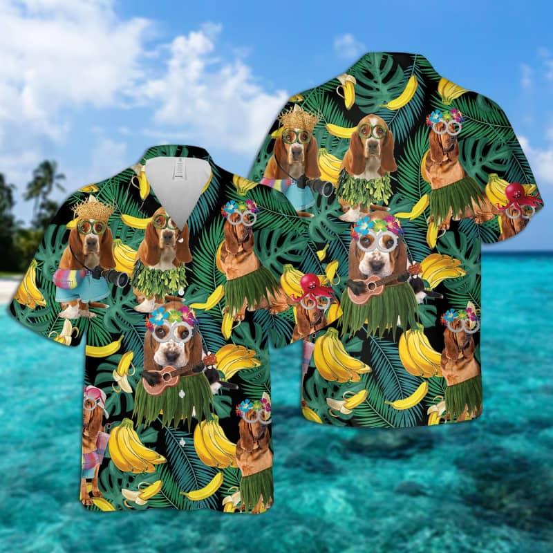 Bloodhound Hawaiian Shirt, Tropical Summer Leaves Aloha Shirt For Men And Women - Perfect Gift For Bloodhound Lovers, Husband, Friends, Family - Amzanimalsgift