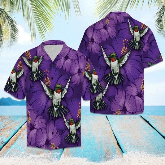 Blossom Purple Hibiscus With Hummingbird Hawaiian Shirt - Perfect Gift For Friend, Family - Amzanimalsgift