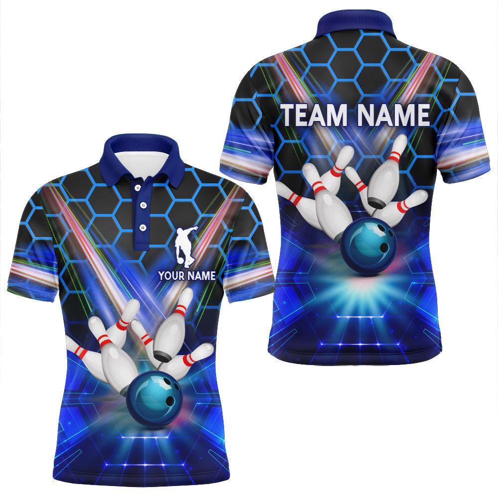 Blue Bowling Custom Polo Shirt, Bowling Personalized Polo Shirt, Bowling Shirt Custom Name and Team, Gift For Men Women, Bowling Team, Bowling Lovers - Amzanimalsgift