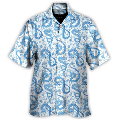Blue Dragon And White Hawaiian Shirt For Summer, Dragon Colorful Hawaiian Shirts Outfit For Men Women, Dragon Lovers - Amzanimalsgift