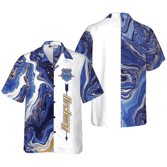 Blue Marble And Gold Archery Hawaiian Shirt, Colorful Summer Aloha Shirt For Men Women, Perfect Gift For Friend, Family, Team, Archery Lovers - Amzanimalsgift