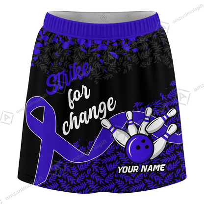 Customized Bowling Trouser Skirts With Shorts Underneath, Bowling Ribbon Strike For Change With Pockets