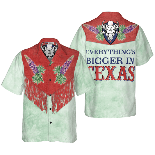 Bluebonnet Cowboy Texas Vintage Western Hawaiian Shirt, Everything's Bigger In Texas, Colorful Summer Aloha Shirt For Men Women, Gift For Friend, Team - Amzanimalsgift