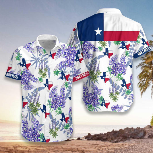 Bluebonnet Texas Purple Hawaiian Shirt, Button Down Floral And Flag Texas, Proud Texas, Colorful Summer Aloha Shirt Perfect Gift For Men Women - Amzanimalsgift
