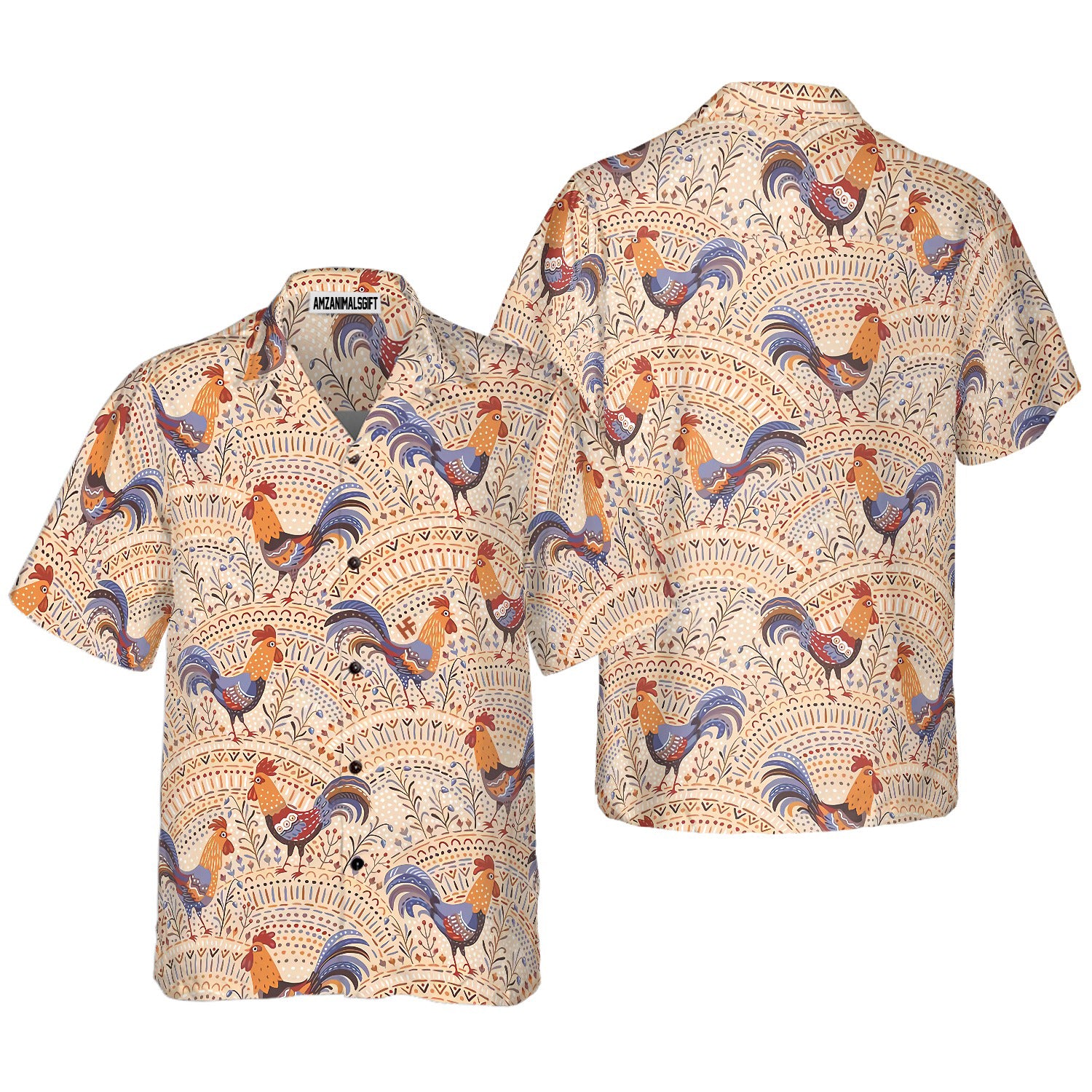 Boho Chicken Pattern Hawaiian Shirt, Funny Chicken Aloha Shirt For Men - Perfect Gift For Chicken Lovers, Husband, Boyfriend, Friend, Family