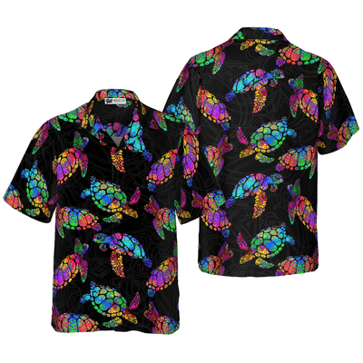 Boho Style Sea Turtle Hawaiian Shirt, Sea Turtle Aloha Shirt For Men - Perfect Gift For Sea Turtle Lovers, Husband, Boyfriend, Friend, Family - Amzanimalsgift