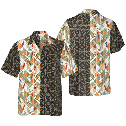 Bold Geometric Parrot Palm Hawaiian Shirt, Colorful Summer Aloha Shirts For Men Women, Perfect Gift For Husband, Wife, Boyfriend, Friend - Amzanimalsgift