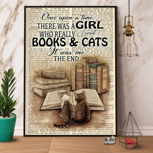 Books And Cat Portrait Canvas - Librarian Once Upon A Time There Was A Girl Who Really Loved Canvas, Perfect Gift For Cat Lover - Amzanimalsgift