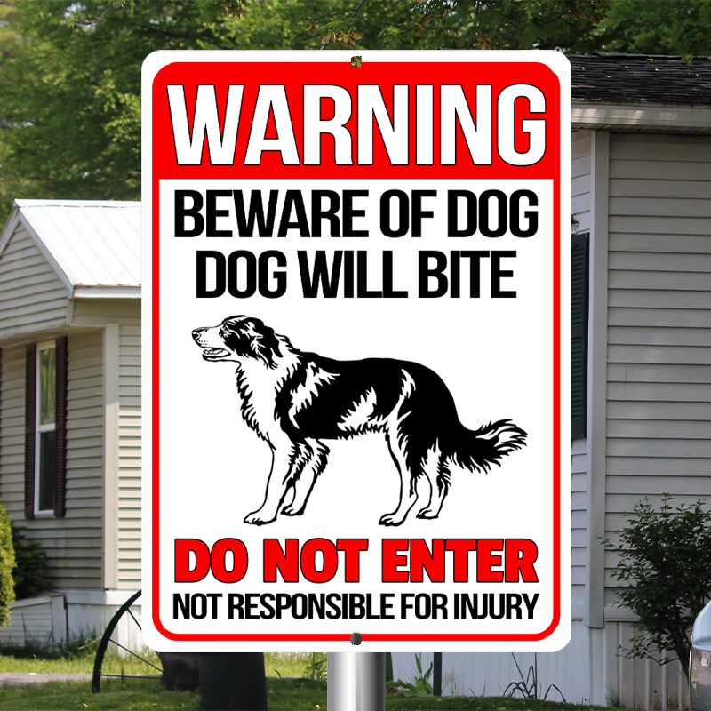 Border Collie Dog Metal Signs - Warning Beware of Dog Will Bite Do Not Enter, Customized Dog Breed Metal Signs For House Decoration