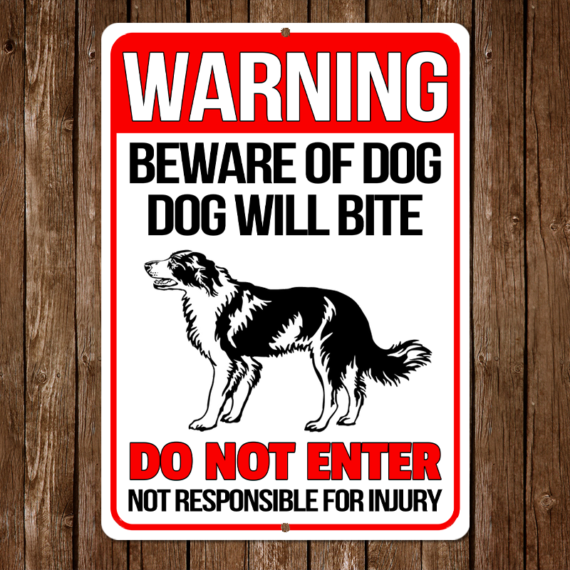 Border Collie Dog Metal Signs - Warning Beware of Dog Will Bite Do Not Enter, Customized Dog Breed Metal Signs For House Decoration