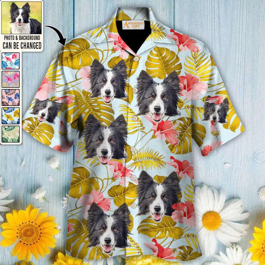 Border Collie Face Custom Aloha Hawaii Shirt - Dog Custom Photo With Tropical Pattern Personalized Hawaiian Shirt - Perfect Gift For Dog Lovers, Friend, Family - Amzanimalsgift