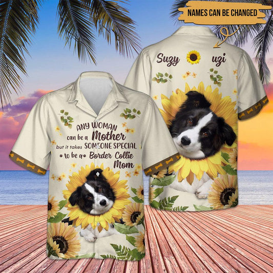 Border Collie Hawaiian Shirt Custom Name, Dog Sunflower Personalized Aloha Hawaiian Shirt, Perfect Gift For Dog Lovers, Dog Mom, Mother's Day - Amzanimalsgift