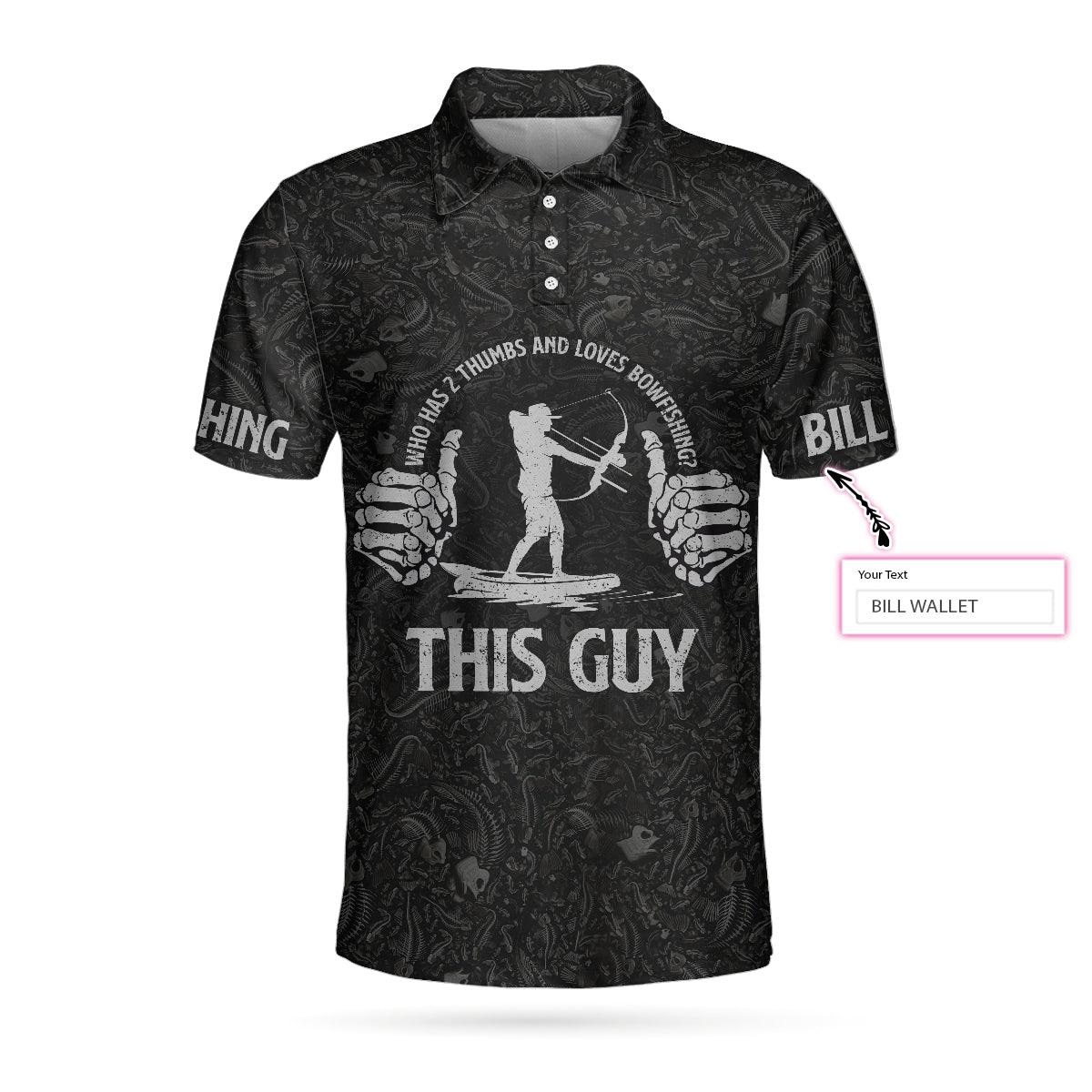 Bowfishing Polo Shirt For Men, Who Has 2 Thumbs And Loves Bowfishing Custom, Fish Skeleton Pattern Archer Reaper Polo Shirt, Best Fishing Shirt For Men - Amzanimalsgift