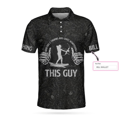 Bowfishing Polo Shirt For Men, Who Has 2 Thumbs And Loves Bowfishing Custom, Fish Skeleton Pattern Archer Reaper Polo Shirt, Best Fishing Shirt For Men - Amzanimalsgift