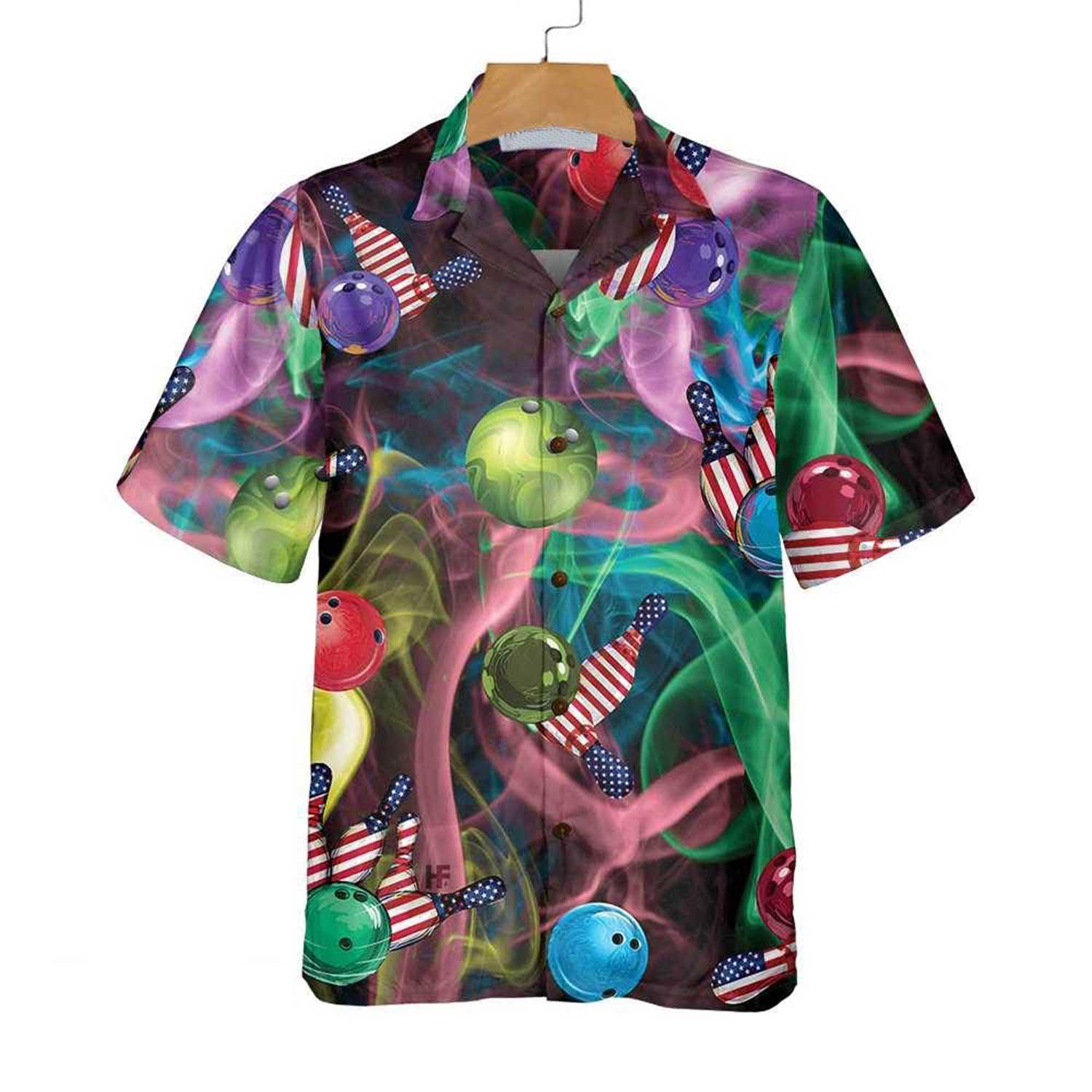 Bowling Aloha Hawaiian Shirts For Summer, Rainbow Smoke And American Flag Bowling Hawaiian Shirt For Men Women, Gift For July 4 Holiday, Bowling Lover - Amzanimalsgift