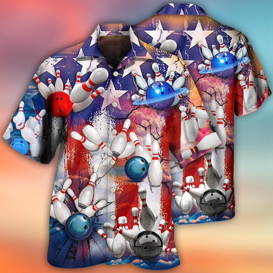 Bowling Aloha Hawaiian Shirts For Summer, USA Flag Independence Day Patriotic Hawaiian Shirts For Men Women, 4th Of July Gift For Bowling Team Lovers - Amzanimalsgift