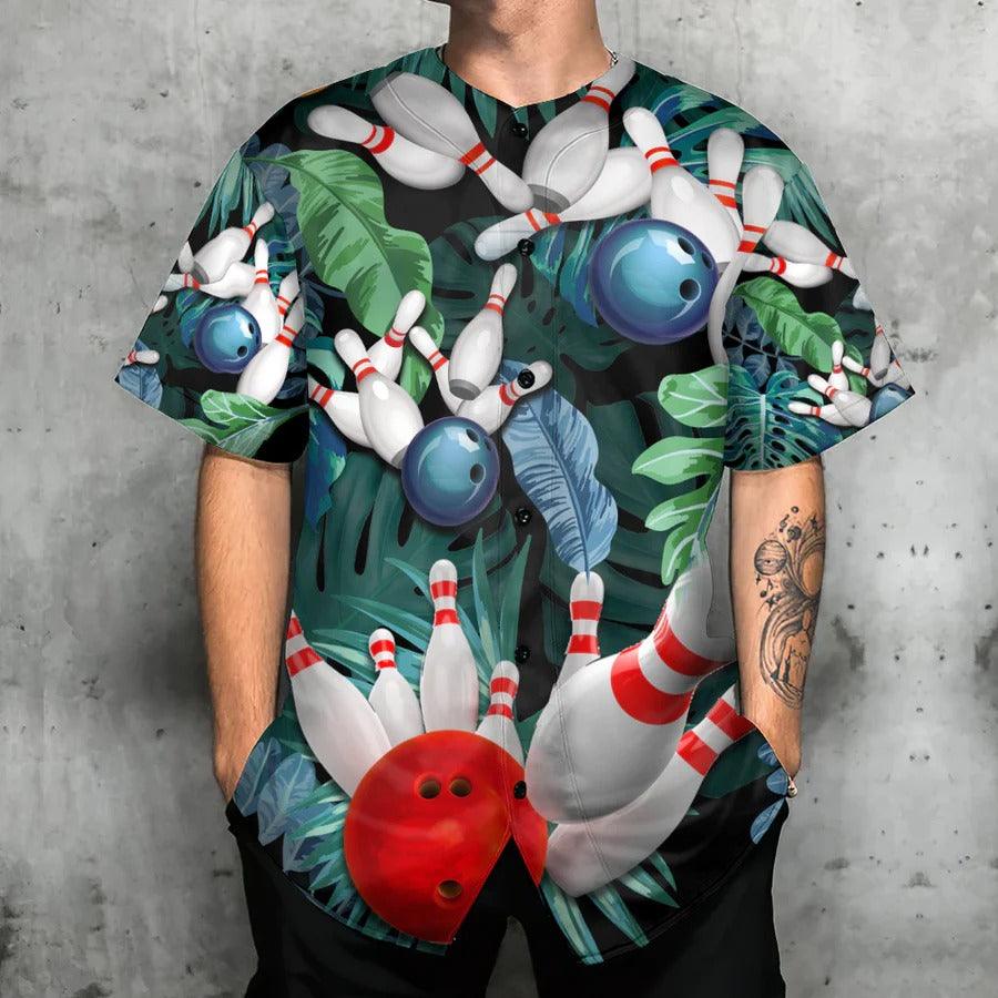 Bowling Baseball Jersey, Bowling Tropical Leaf I'm So Happy Baseball Tee Jersey Shirt For Men And Women - Perfect Gift For Bowling Lovers, Bowlers - Amzanimalsgift