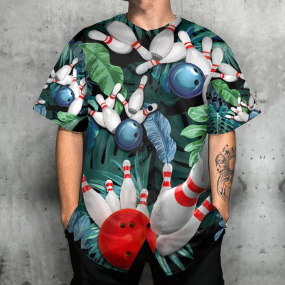 Bowling Baseball Jersey, Bowling Tropical Leaf I'm So Happy Baseball Tee Jersey Shirt For Men And Women - Perfect Gift For Bowling Lovers, Bowlers - Amzanimalsgift