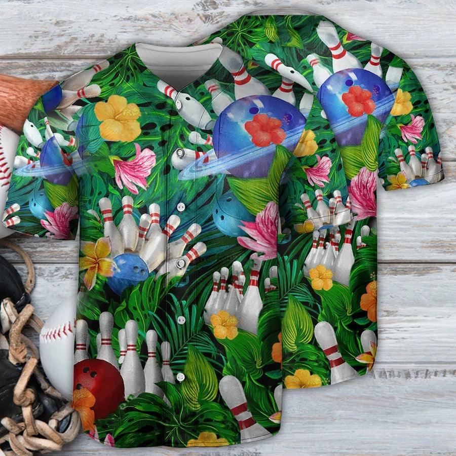 Bowling Baseball Jersey, Tropical Floral, Bowling Balls Baseball Jersey For Men And Women - Perfect Gift For Bowling Lovers, Bowlers - Amzanimalsgift