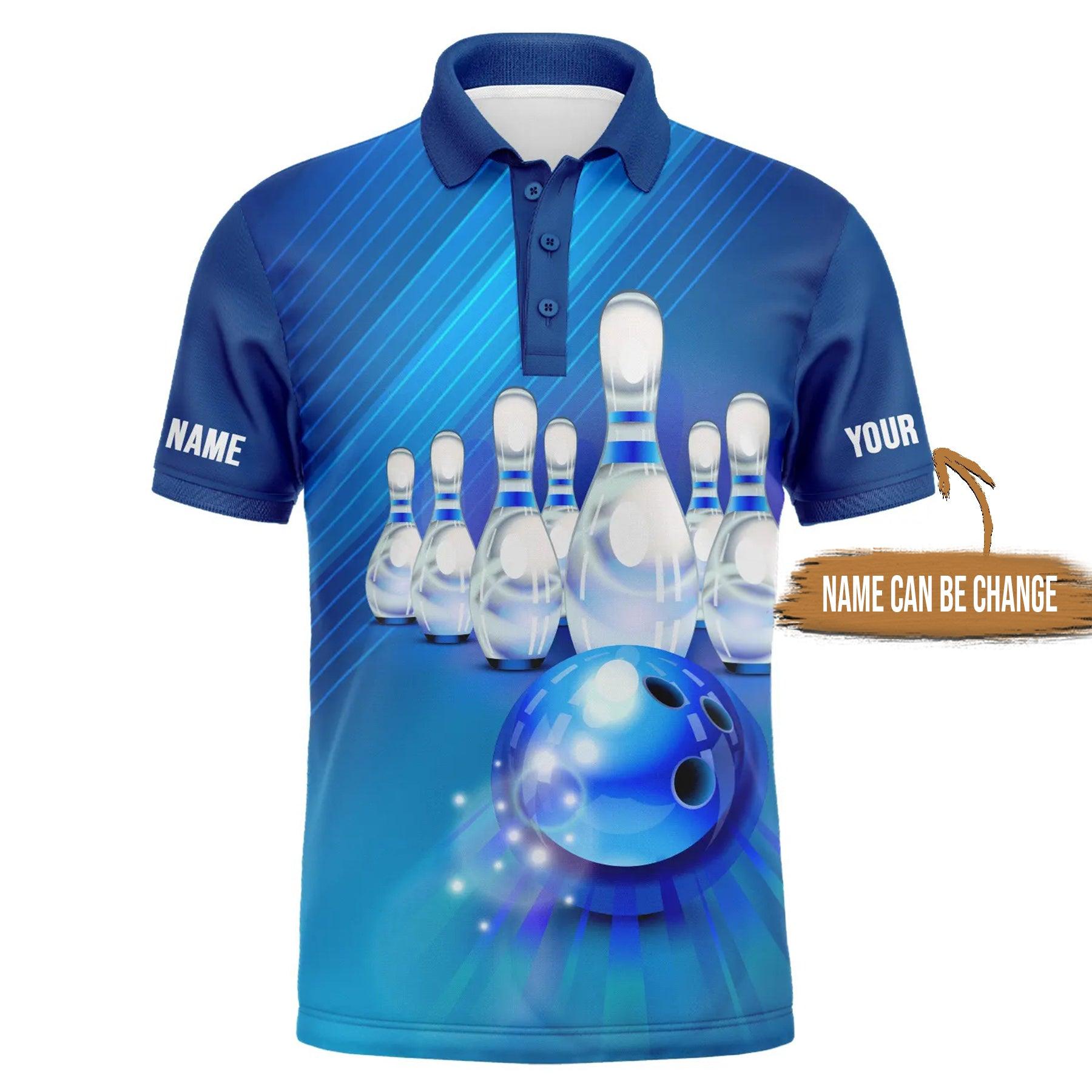 Bowling Custom Men Polo Shirt - Custom Blue Bowling Shirts For Men, Team Personalized Bowling Polo Shirt - Perfect Gift For Friend, Family - Amzanimalsgift