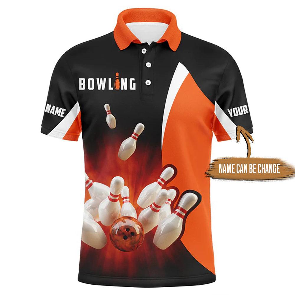 Bowling Custom Men Polo Shirt - Custom Bowling Shirts Retro Black Orange Personalized Bowling Polo Shirt - Perfect Gift For Friend, Family - Amzanimalsgift