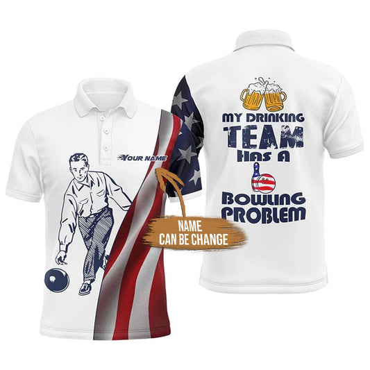 Bowling Custom Men Polo Shirt - Custom Funny Men, American Flag Beer Personalized Bowling Polo Shirt - Gift For Friend, Family - Amzanimalsgift