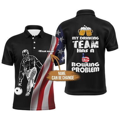 Bowling Custom Men Polo Shirt - Custom Funny Men, American Flag Beer Personalized Bowling Polo Shirt - Gift For Friend, Family - Amzanimalsgift