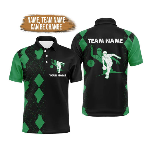 Bowling Custom Men Polo Shirt - Custom Green & Black Polo Bowler Team Personalized Bowling Polo Shirt - Perfect Gift For Friend, Family - Amzanimalsgift