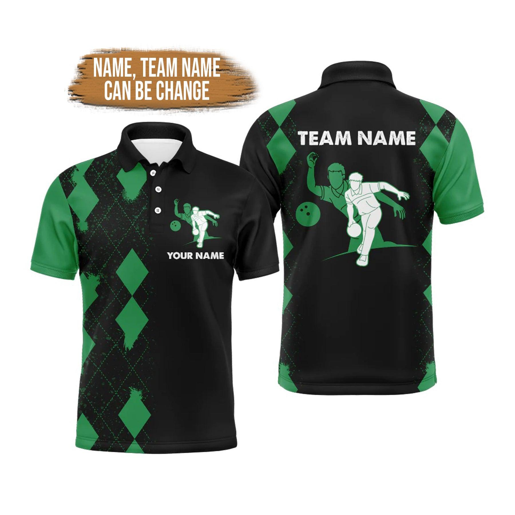 Bowling Custom Men Polo Shirt - Custom Green & Black Polo Bowler Team Personalized Bowling Polo Shirt - Perfect Gift For Friend, Family - Amzanimalsgift