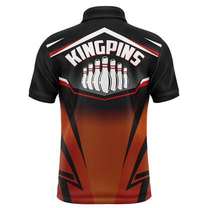 Bowling Custom Men Polo Shirt - Custom Kingpins Orange Polo Bowling Personalized Bowling Polo Shirt - Perfect Gift For Friend, Family - Amzanimalsgift