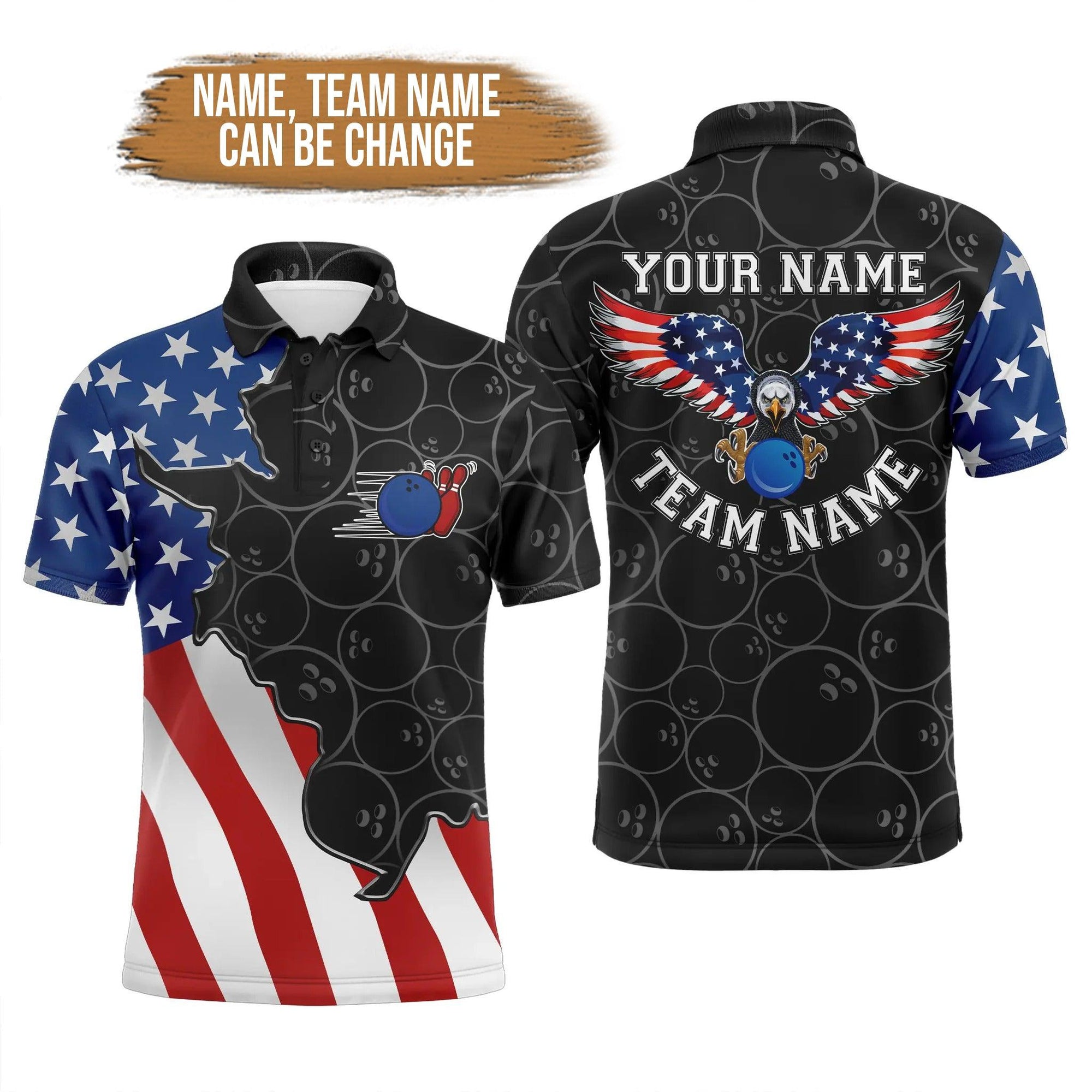 Bowling Custom Men Polo Shirt - Custom Name American Flag Patriotic Retro Bowling Personalized Bowling Polo Shirt - Perfect Gift For Friend, Family - Amzanimalsgift