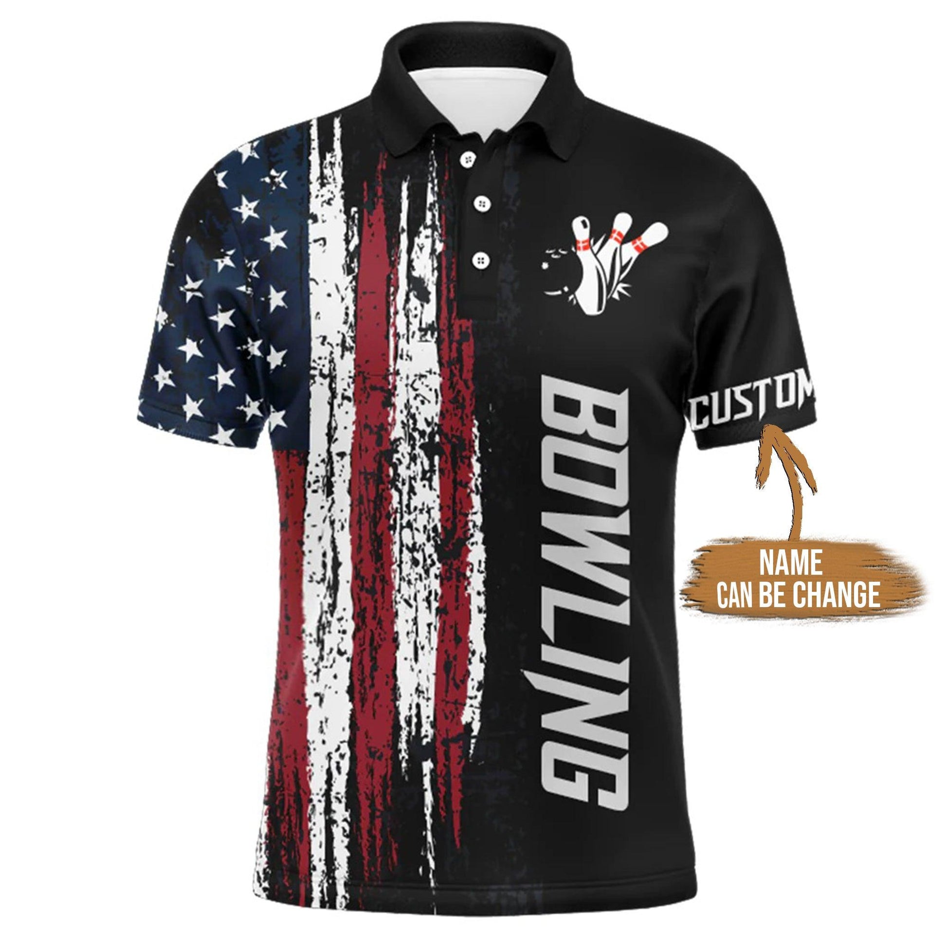 Bowling Custom Men Polo Shirt - Custom Name American Flag Personalized Bowling Polo Shirt - Gift For Friend, Family - Amzanimalsgift