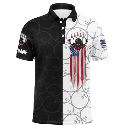 Bowling Custom Men Polo Shirt - Custom Name American Flag Personalized Bowling Polo Shirt - Gift For Friend, Family - Amzanimalsgift
