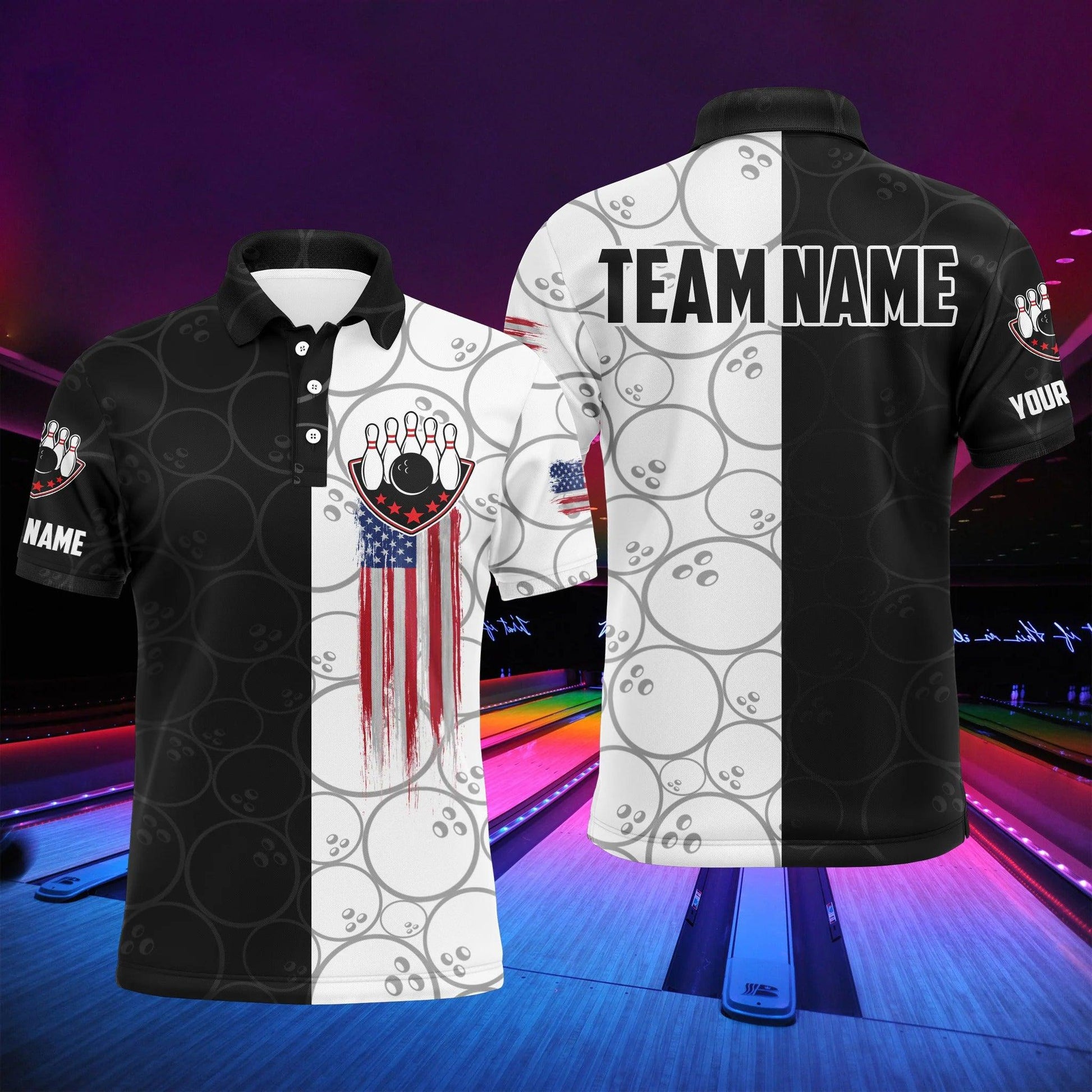 Bowling Custom Men Polo Shirt - Custom Name American Flag Personalized Bowling Polo Shirt - Gift For Friend, Family - Amzanimalsgift