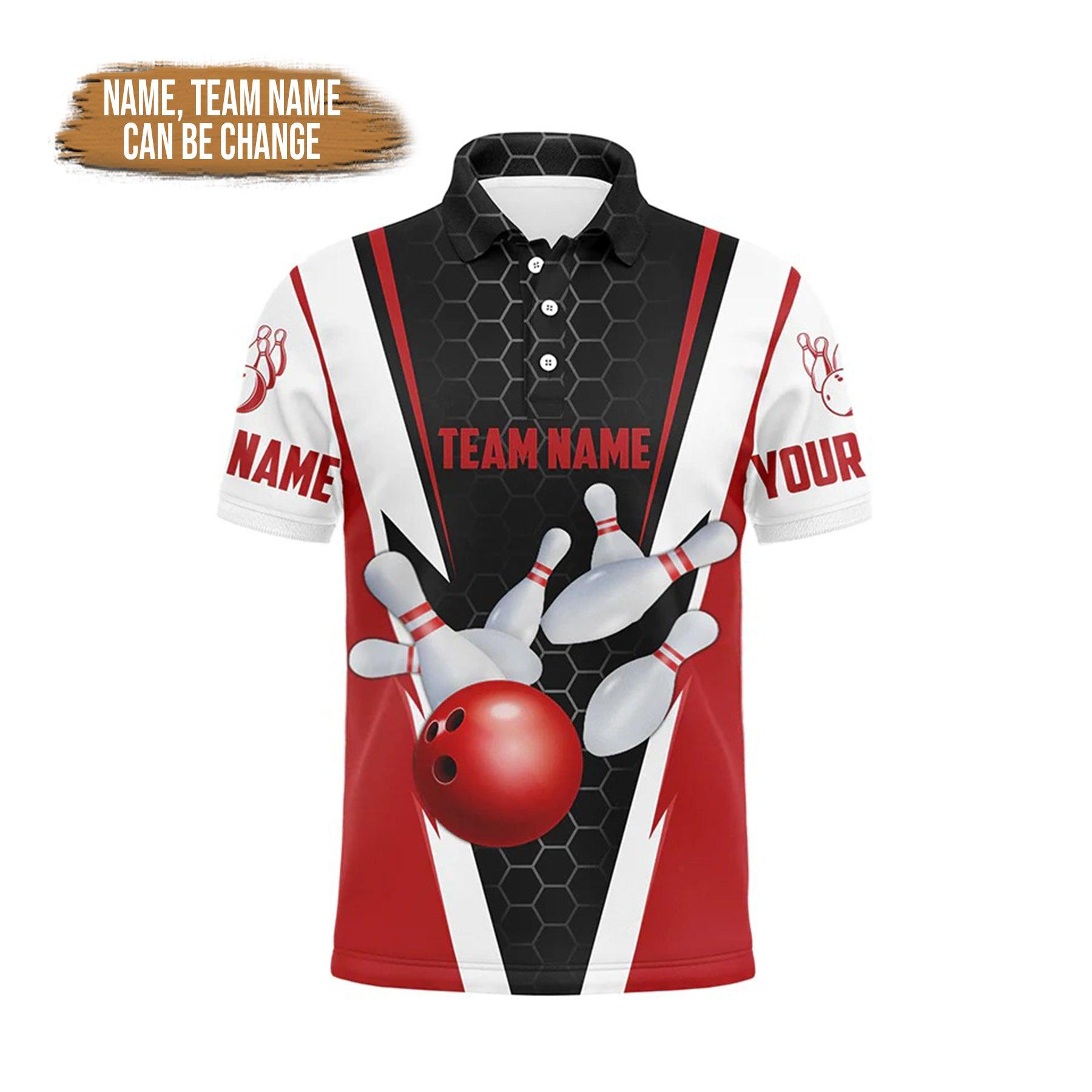 Bowling Custom Men Polo Shirt - Custom Name And Team Name Strike Bowling Ball And Pins Personalized Bowling Polo Shirt - Perfect Gift For Friend, Family - Amzanimalsgift
