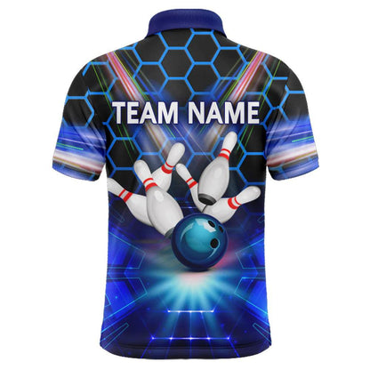Bowling Custom Men Polo Shirt - Custom Name Blue Personalized Bowling Polo Shirt - Gift For Friend, Family - Amzanimalsgift